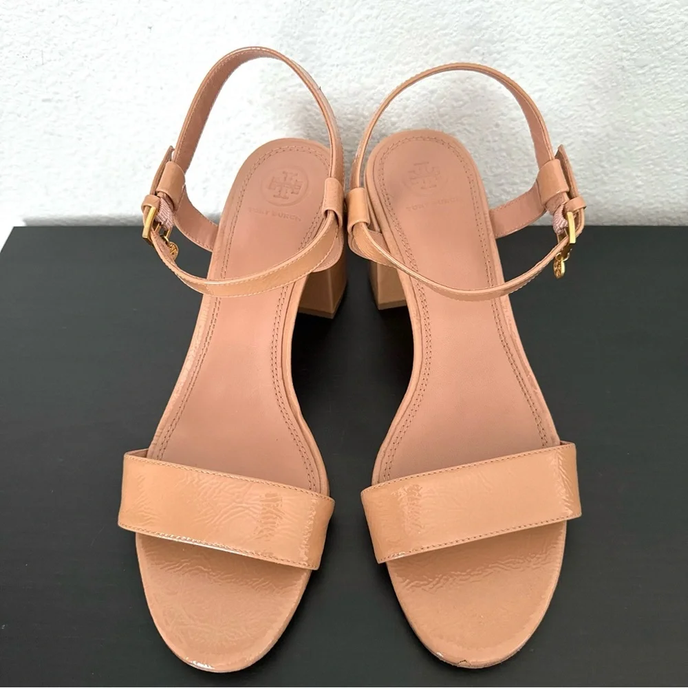 Tory Burch Women's Laurel Patent Leather Ankle Strap Sandals Block Heel